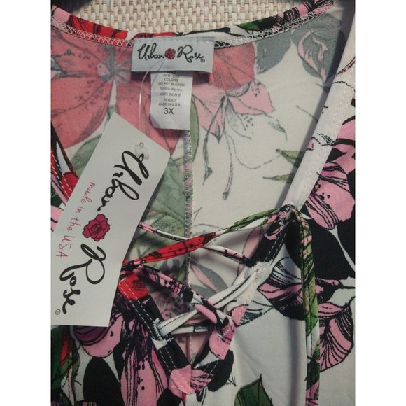 Plus Size Long Length Tropical Floral Blouse Size 3X with front lace up tie - Picture 5 of 7